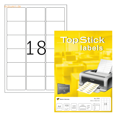 TopStick 8735 Etikettenblätter - 63,5x46,6mm, 18 pro Blatt TopStick 8735 Etikettenblätter - 63,5x46,6mm, 18 pro Blatt