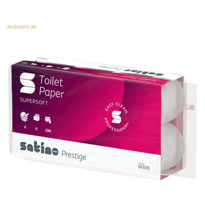 Satino Toilettenpapier 043030 Prestige 4-lagig hochweiß 150 Blatt 8 Ro Satino Toilettenpapier 043030 Prestige 4-lagig hochweiß 150 Blatt 8 Ro