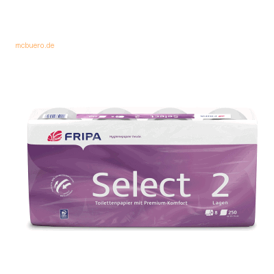 Fripa Toilettenpapier Select 1020806 2-lagig weiß 8 Rollen Fripa Toilettenpapier Select 1020806 2-lagig weiß 8 Rollen