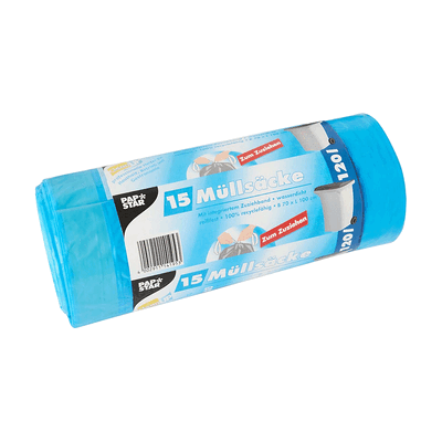 PapStar Müllsäcke mit Zugband - 120 L LDPE blau 15 Stück. PapStar Müllsäcke mit Zugband - 120 L LDPE blau 15 Stück.