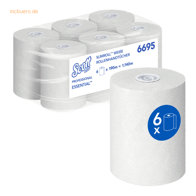 Scott Rollenhandtuch Essential 6695 1-lagig 190m AIRFLEX weiß 6 Stück Scott Rollenhandtuch Essential 6695 1-lagig 190m AIRFLEX weiß 6 Stück