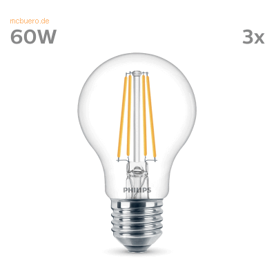 Signify Philips LED classic Lampe 60W E27 neutralweiß 3er P 850lm klar Signify Philips LED classic Lampe 60W E27 neutralweiß 3er P 850lm klar