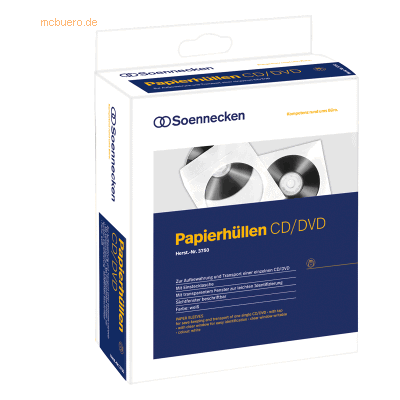 Soennecken CD/DVD Hülle 03750 mit Fenster Papier weiß 100 Stück Soennecken CD/DVD Hülle 03750 mit Fenster Papier weiß 100 Stück