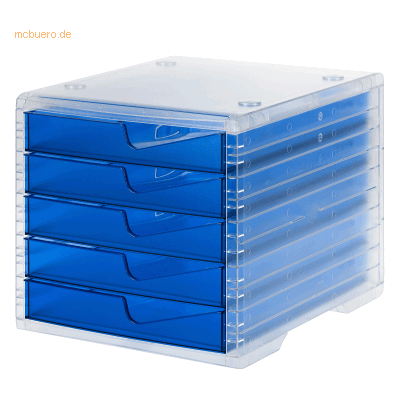 Styro Schubladenbox styrowingsbox 5 Schübe light transparent/blau Styro Schubladenbox styrowingsbox 5 Schübe light transparent/blau