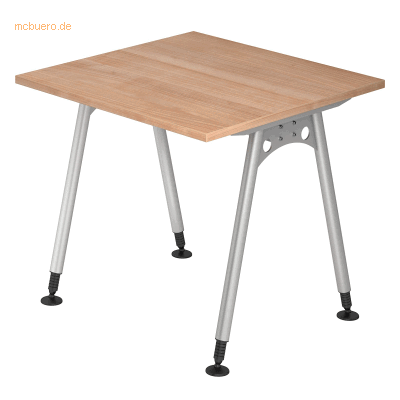 Hammerbacher AS08 Höhenverstellbarer Schreibtisch - Nussbaum, Quadratisch, Silber A-Fuß - Büro Hammerbacher AS08 Höhenverstellbarer Schreibtisch - Nussbaum, Quadratisch, Silber A-Fuß - Büro