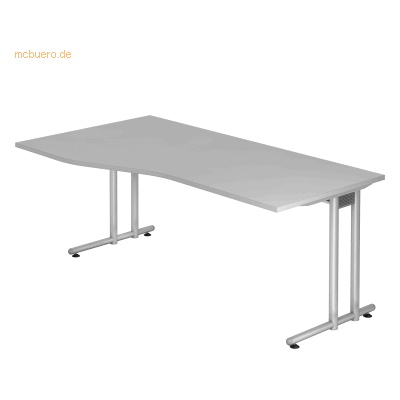 HAMMERBACHER Prokura Schreibtisch - Lichtgrau, Trapezform, Silberfüße HAMMERBACHER Prokura Schreibtisch - Lichtgrau, Trapezform, Silberfüße
