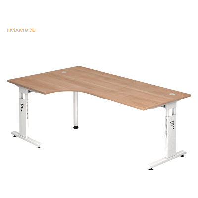 Hammerbacher FSC L-förmiger höhenverstellbarer Schreibtisch - Weiß & Nussbaum Hammerbacher FSC L-förmiger höhenverstellbarer Schreibtisch - Weiß & Nussbaum