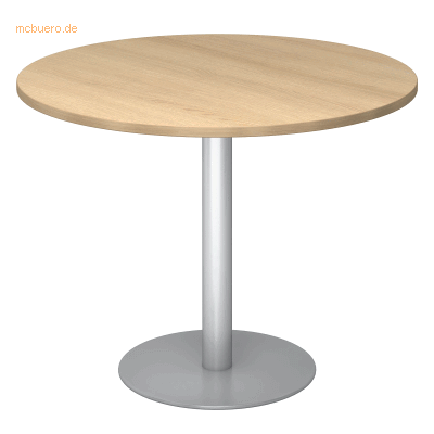 Kaiserkraft Konferenztisch - Ø 1000 mm, 755 mm hoch, silberner Rahmen, Eiche-Dekor Kaiserkraft Konferenztisch - Ø 1000 mm, 755 mm hoch, silberner Rahmen, Eiche-Dekor