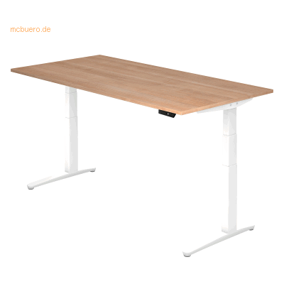 Hammerbacher Höhenverstellbarer Schreibtisch Nussbaum/Weiß - Büromöbel Hammerbacher Höhenverstellbarer Schreibtisch Nussbaum/Weiß - Büromöbel