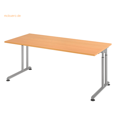 HAMMERBACHER ZS19 Höhenverstellbarer Schreibtisch - Buche & Silber - 180x80 cm HAMMERBACHER ZS19 Höhenverstellbarer Schreibtisch - Buche & Silber - 180x80 cm