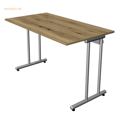 Kerkmann Eiche Rechteckiger Schreibtisch - Silbernes C-Fuß-Gestell - 120x65 cm Kerkmann Eiche Rechteckiger Schreibtisch - Silbernes C-Fuß-Gestell - 120x65 cm