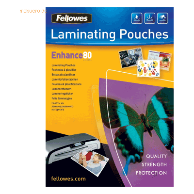 Fellowes Laminierfolien Enhance A5 80mic VE=100 Stück glänzend Fellowes Laminierfolien Enhance A5 80mic VE=100 Stück glänzend