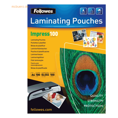 Fellowes Laminierfolie A4 100mic VE=100 Stück glänzend Fellowes Laminierfolie A4 100mic VE=100 Stück glänzend