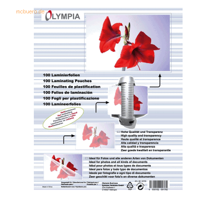 Olympia Laminierfolien A6 2x125 mic VE=100 Stück Olympia Laminierfolien A6 2x125 mic VE=100 Stück