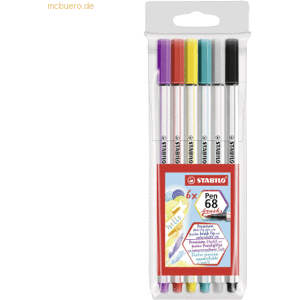 STABILO Pen 68 Filzstift Medium Schwarz, Karmin, Grau, Flieder, Türkis, Gelb - Filzstift STABILO Pen 68 Filzstift Medium Schwarz, Karmin, Grau, Flieder, Türkis, Gelb - Filzstift