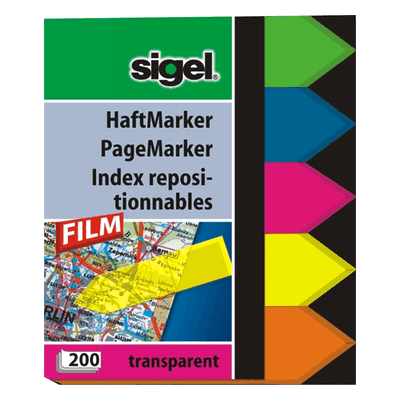 Sigel Haftmarker Pfeil 60x45mm VE=200 Blatt 5 Farben Sigel Haftmarker Pfeil 60x45mm VE=200 Blatt 5 Farben