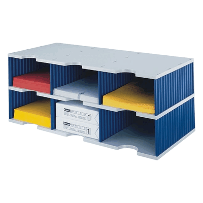 Styro Sortierstation styrodoc trio JUMBO 6 Fächer grau/blau Styro Sortierstation styrodoc trio JUMBO 6 Fächer grau/blau
