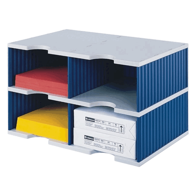 Styro Sortierstation styrodoc Duo JUMBO 4 Fächer grau/blau Styro Sortierstation styrodoc Duo JUMBO 4 Fächer grau/blau