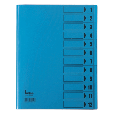 Bene Ordnungsmappe A4 12 Fächer Karton mit Kunststoffumschlag blau Bene Ordnungsmappe A4 12 Fächer Karton mit Kunststoffumschlag blau