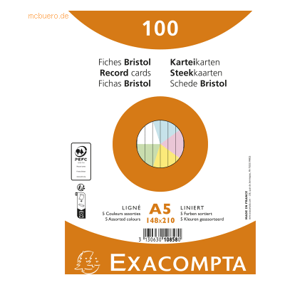 Exacompta Karteikarte 10858E A5 liniert sortiert 100 Stück Exacompta Karteikarte 10858E A5 liniert sortiert 100 Stück