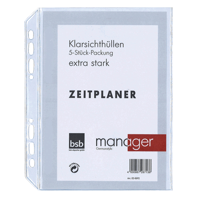 BSB Ersatzhülle Manager - A5 5er Pack extra stark. BSB Ersatzhülle Manager - A5 5er Pack extra stark.