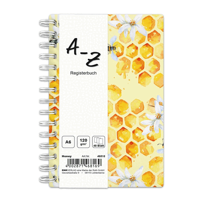 RNK Notizbuch Honey - A6 liniert 48 Blatt Register A-Z A-Z. RNK Notizbuch Honey - A6 liniert 48 Blatt Register A-Z A-Z.