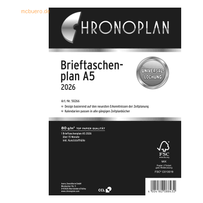 Chronoplan Brieftaschenplaner A5 102g/qm Kalendarium 2026 Chronoplan Brieftaschenplaner A5 102g/qm Kalendarium 2026