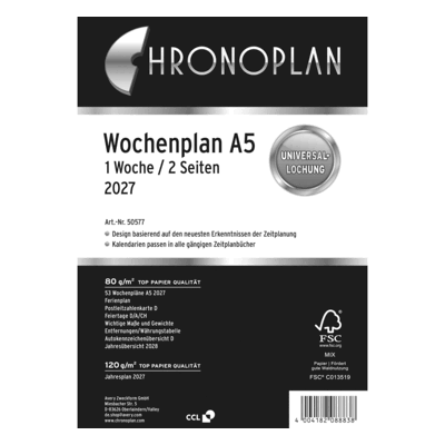 Chronoplan Chronoplan Wochenplan A5 2027 in Zeilen 1 Woche/2 Seiten Chronoplan Chronoplan Wochenplan A5 2027 in Zeilen 1 Woche/2 Seiten