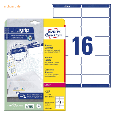 Avery Zweckform Adress-Etiketten ultragrip 99,1x33,9 mm VE=640 Etikett Avery Zweckform Adress-Etiketten ultragrip 99,1x33,9 mm VE=640 Etikett