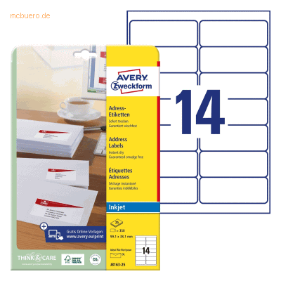 Avery Zweckform Adressetiketten VE=350 Stück für DIN lang Kuverts Avery Zweckform Adressetiketten VE=350 Stück für DIN lang Kuverts