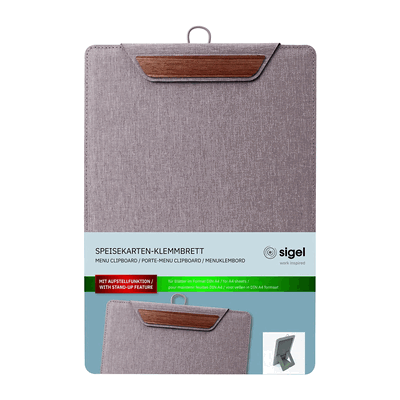 Sigel Speisekarten-Klemmbrett für DIN A4 recyc. PET hellgrau/Walnussho Sigel Speisekarten-Klemmbrett für DIN A4 recyc. PET hellgrau/Walnussho