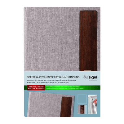 Sigel Speisekarten-Mappe Gummi-Bindung A5 MENU recyc.PET hellgrau/Waln Sigel Speisekarten-Mappe Gummi-Bindung A5 MENU recyc.PET hellgrau/Waln