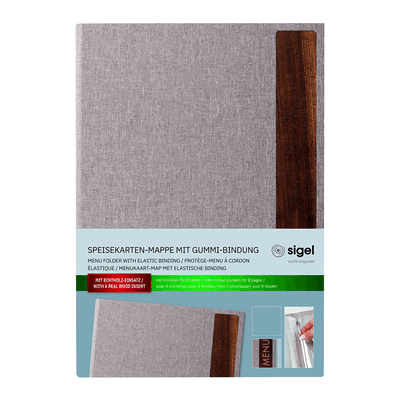 Sigel Speisekarten-Mappe Gummi-Bindung A4 MENU recyc.PET hellgrau/Waln Sigel Speisekarten-Mappe Gummi-Bindung A4 MENU recyc.PET hellgrau/Waln