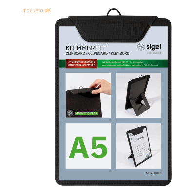 Sigel Speisekarten-Klemmbrett für DIN A5 Kunststoff schwarz Sigel Speisekarten-Klemmbrett für DIN A5 Kunststoff schwarz
