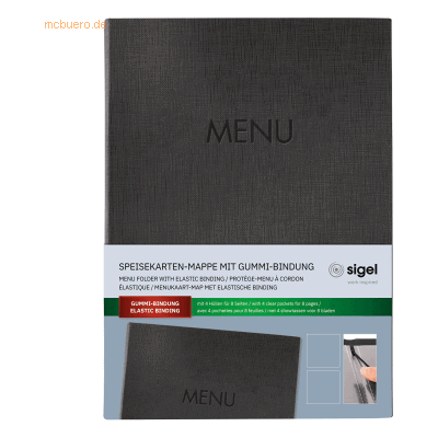 5 x Sigel Speisekarten-Mappe Gummi-Bindung Blindprägung MENU A4 anthra 5 x Sigel Speisekarten-Mappe Gummi-Bindung Blindprägung MENU A4 anthra