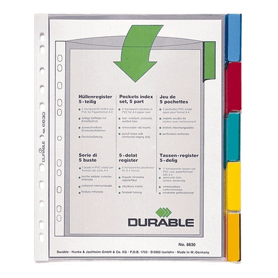 Durable Hüllenregister A4 5-teilig PP transparent Durable Hüllenregister A4 5-teilig PP transparent