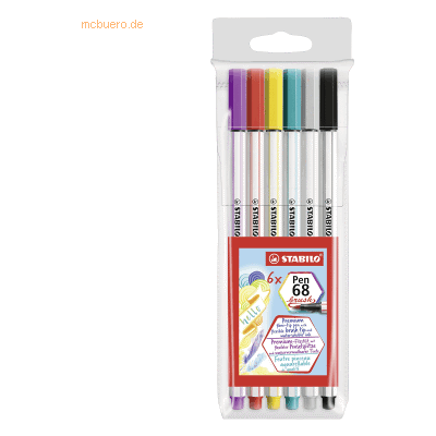 STABILO Pen 68 Filzstift Medium Schwarz, Karmin, Grau, Flieder, Türkis, Gelb - Filzstift STABILO Pen 68 Filzstift Medium Schwarz, Karmin, Grau, Flieder, Türkis, Gelb - Filzstift