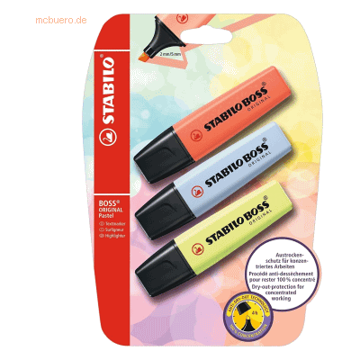 10 x Stabilo Textmarker Boss Original Pastel Blister VE=3 Farben 10 x Stabilo Textmarker Boss Original Pastel Blister VE=3 Farben