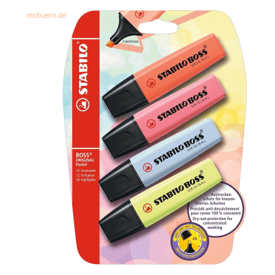 10 x Stabilo Textmarker Boss Original Pastel Blister VE=4 Farben 10 x Stabilo Textmarker Boss Original Pastel Blister VE=4 Farben