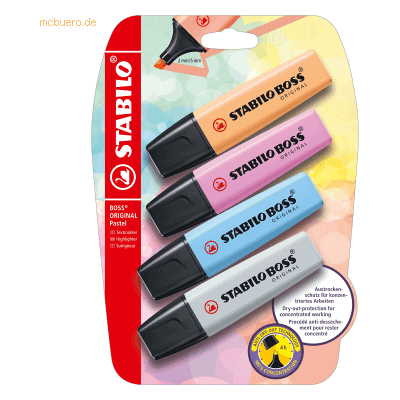 10 x Stabilo Textmarker Boss Original Pastel Blister VE=4 Farben 10 x Stabilo Textmarker Boss Original Pastel Blister VE=4 Farben