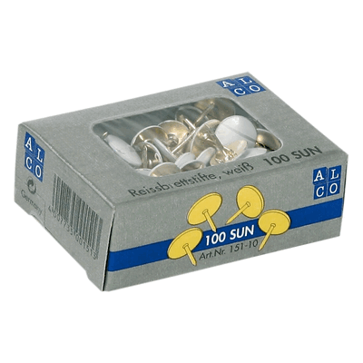 25 x Alco Reißnägel Sun 9,5mm kunststoffüberzogen VE=100 Stück weiß 25 x Alco Reißnägel Sun 9,5mm kunststoffüberzogen VE=100 Stück weiß