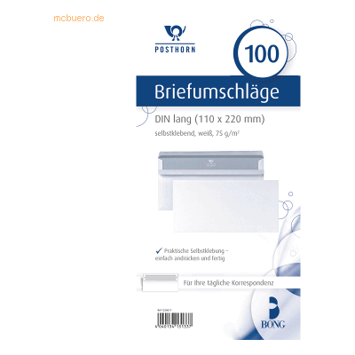 Posthorn Briefumschlag 01220617 DL ohne Fenster selbstklebend 75g weiß Posthorn Briefumschlag 01220617 DL ohne Fenster selbstklebend 75g weiß