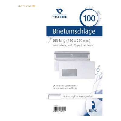 Posthorn Briefumschlag 02220617 DIN lang mit Fenster selbstklebend 75g Posthorn Briefumschlag 02220617 DIN lang mit Fenster selbstklebend 75g