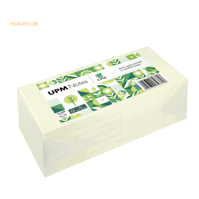 UPM Notes Haftnotiz 5654-01PG-12 75x75mm 100 Blatt gelb 12 Stück UPM Notes Haftnotiz 5654-01PG-12 75x75mm 100 Blatt gelb 12 Stück