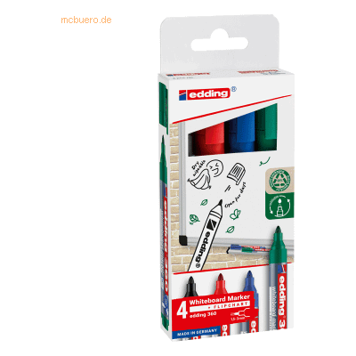 edding Whiteboardmarker 4-360-4-2 1,5-3mm sortiert 4 Stück edding Whiteboardmarker 4-360-4-2 1,5-3mm sortiert 4 Stück