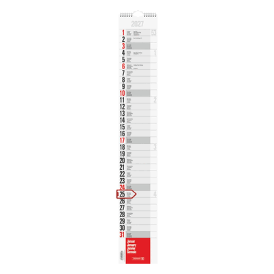 Brunnen Streifenkalender Modell 702 13x83cm 1 Monat/Seite 2027 Brunnen Streifenkalender Modell 702 13x83cm 1 Monat/Seite 2027