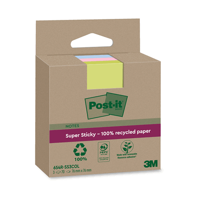 Post-it Haftnotiz Super Sticky 100% Recycling Notes - 76 x 76 mm sorti Post-it Haftnotiz Super Sticky 100% Recycling Notes - 76 x 76 mm sorti