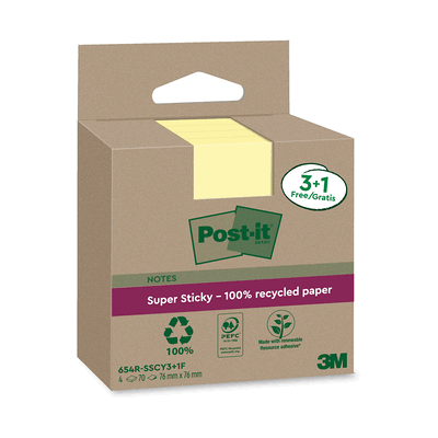 Post-it Haftnotiz Super Sticky 100% Recycling Notes - 76 x 76 mm gelb Post-it Haftnotiz Super Sticky 100% Recycling Notes - 76 x 76 mm gelb