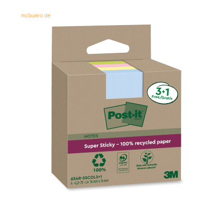 Post-it Haftnotiz Super Sticky 654 RSSCOL 3+1F 76x76mm 70 Blatt sortie Post-it Haftnotiz Super Sticky 654 RSSCOL 3+1F 76x76mm 70 Blatt sortie