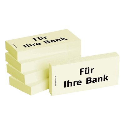 Haftnotizen -Für Ihre Bank- - 75 x 35 mm 5x 100 Blatt. Haftnotizen -Für Ihre Bank- - 75 x 35 mm 5x 100 Blatt.